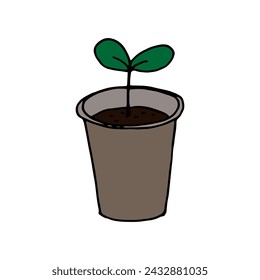 Simple green sprout drawn by hand. Vector doodle illustration of spring shoots. Growing seedlings, lard growing and gardening.
