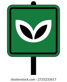 Sinal quadrado verde simples com borda preta e branco estilizado folhas ícone para informações ambientais ou guia de parque