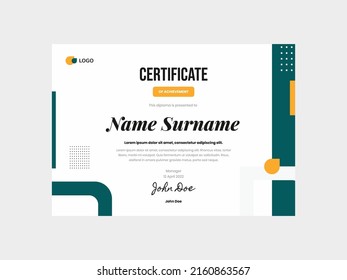 Simple Green Tosca Corporate with Yellow Accent Certificate Template