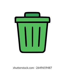 Ícone de lixeira verde simples em estilo plano para gerenciamento de resíduos, limpeza, saneamento ou projeto de conscientização sobre reciclagem