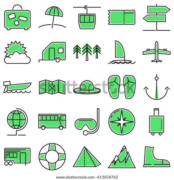 Simple Green\
Travel Touristic Vectors Icons\
Set