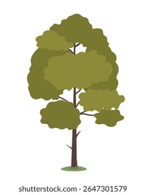 Simple green tree with a brown trunk in flat style on a white background. Concept of nature, forest, and environment. Vector illustration