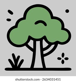 Simple green tree icon with broad foliage, ideal for forest, eco, and clean environment designs.