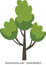 Simple green tree with layered leaves and branches, perfect for forest scenery, garden decoration, eco-friendly designs, nature backgrounds, outdoor environment visuals, and natural illustrations.