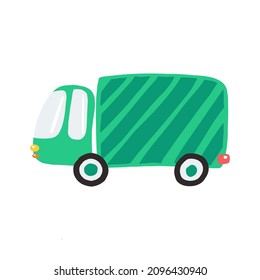 Simple green truck for prints, posters, cardsand other designs. Colorful vector illustration 