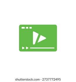 A simple green video player icon with a play button and navigation controls