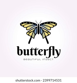 simple green vintage butterfly logo, beautiful butterfly icon vector illustration