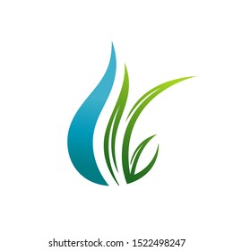 simple green water and leaf logo design vector elements