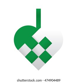 Simple green white braided christmas heart shaped vector illustration.