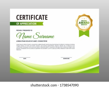 Simple Green White Wave Certificate Design, Professional Modern Certificate Template Vector