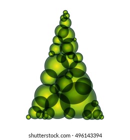 Simple green xmas tree made form bubbles. Christmas tree made from transparent  green glass balls.