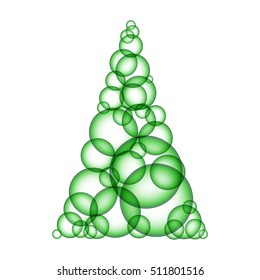 Simple green xmas tree made form bubbles. Christmas tree made from transparent  green glass balls.