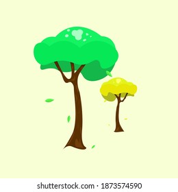 Simple green and yellow tree vector illustration in flat style