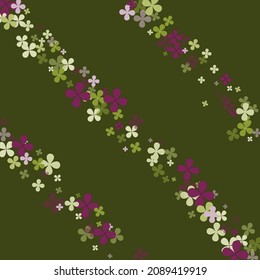 Einfache grüne Vivid Violett Vibrant Bild. Spring Fourtune Blumen dunkler, pastellfarbener Hintergrund. St. Patrick Summer Bright Clovers Lucky Splatter. Illustration von Blumengrün-Natur-Feiertagen.