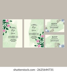 Simple greenery wedding card with minimal blush accents