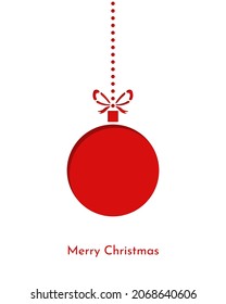 Simple greeting card with red christmas ornament silhouette. Template for laser cut.