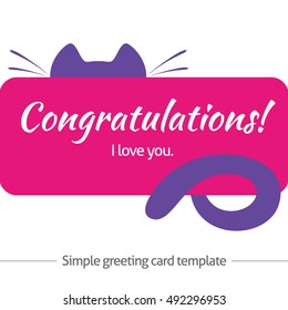 Simple greeting card template with cat's elements. Template for gift card or banner