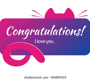 Simple greeting card template with cat's elements. Template for gift card or banner