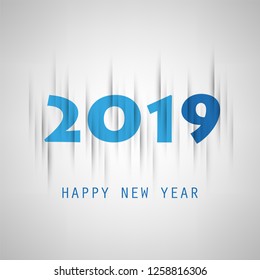 Plantilla de diseño simple de tarjetas de Año Nuevo, carátula o fondo de color gris y azul - 2019