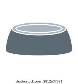 A simple grey dog bowl with a white rim sits on a plain background, ready for pet food