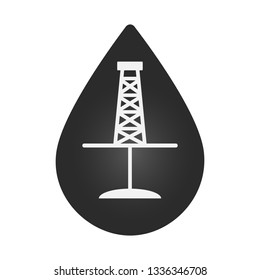 Simple grey graphic flat vector drilling rig icon isolated; derrick sign in a black drop of oil - logo for oil and gas industry and company; vector drilling icon