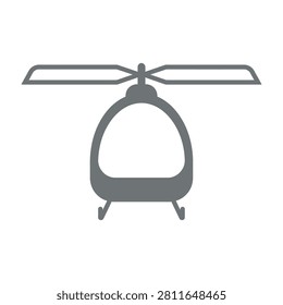 Simple grey helicopter icon on white background, representing aviation and transportation