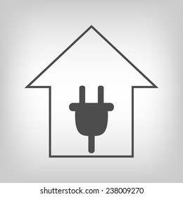 Simple grey house with plug. Electricity symbol