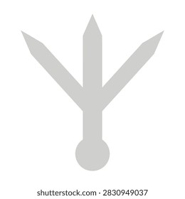 Simple grey illustration of three pronged spear or trident icon symbol on white background