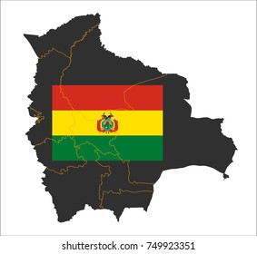 Simple Grey Map Of Bolivia With Flag Isolated On White Background.