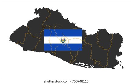 Simple Grey Map Of El Salvador With Flag Isolated On White Background.