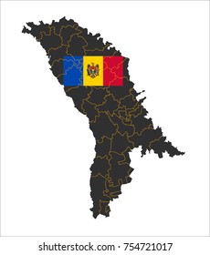 Simple Grey Map Of Moldova With Flag Isolated On White Background.