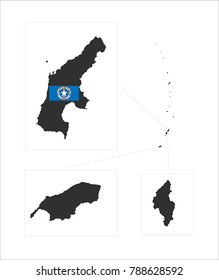 Simple Grey Map Of Northern Mariana Islands (U.S.) With Flag Isolated On White Background,Map and National flag of Mariana Islands,Vector Illustration Flag and Map of Mariana Islands for continue.