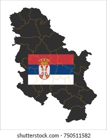 Simple Grey Map Of Serbia With Flag Isolated On White Background.