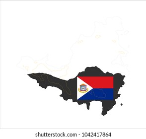 Simple Grey Map Of Sint Maarten (Netherlands) With Flag Isolated On White Background,Map and National flag of Sint Maarten ,Vector Illustration Flag and Map of Sint Maarten for continue.
