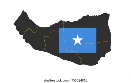 Simple Grey Map Of Somaliland (Somalia) With Flag Isolated On White Background.