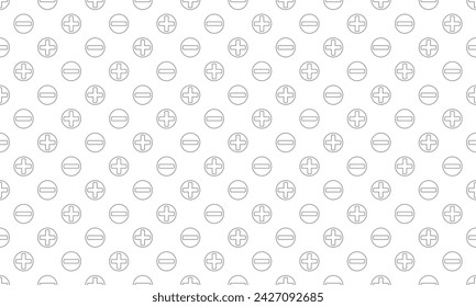 Simple grey plus and minus sign in circle seamless pattern. Vector Repeating Texture.