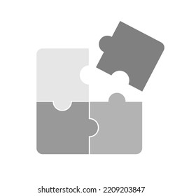 Icono de solución de rompecabezas gris simple aislado en fondo blanco. Ilustración del vector EPS10.