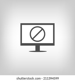 Simple grey sign of computer with deny symbol