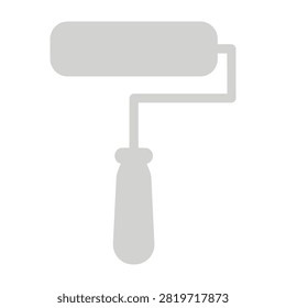Simple grey silhouette of a paint roller tool icon isolated on white background. Perfect for home renovation, construction, and DIY design projects.