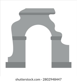 A simple grey vector illustration of an ornate architectural archway or gateway, featuring a curved top and two sturdy pillars, isolated on a white background. This stylized portal suggests an entrance or decorative element.
