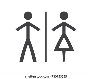 Simple grey and white wc symbols, man and woman icons isolated on a white background , vector restroom illustration