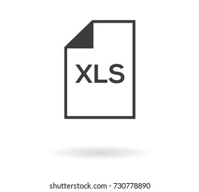 Simple greyscale icon with file and XLS text inside - can be used as button for download or upload xls file, isolated on white with shadow