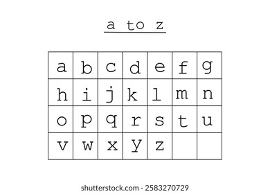 Simple Grid Displaying the Letters a to z.