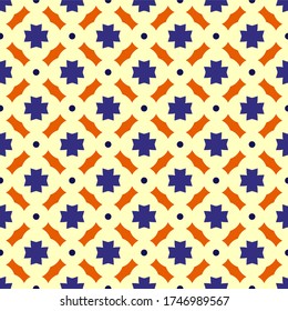 Simple grid dot Abstract Decorative Ornament Seamless Pattern Background Wallpaper. Combination colors of orange, blue, and yellow. Pattern for Textile, fabric, paper, print, interior, decor and more.