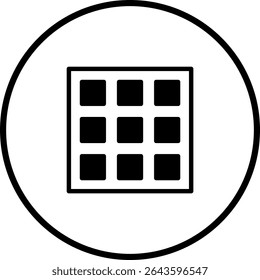 Simple Grid Menu Icon Design in Black and White Circular Frame Minimalist Style