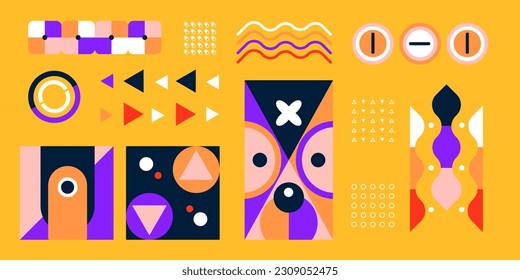 Ilustraciones simples de vectores de groovía. Formas geométricas luminosas e ilustraciones simples para el diseño. Composiciones geométricas coloridas.