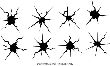 Simple ground hole crack wall set illustration	