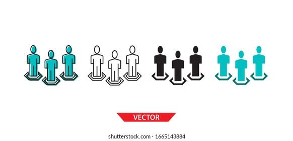 Icono de grupo simple sobre fondo blanco 4 tipos como contorno, negro, color, contorno y color. Ilustración vectorial.