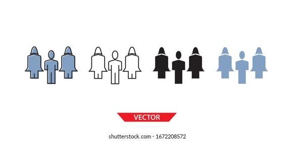 Icono de grupo simple sobre fondo blanco 4 tipos como contorno, negro, color, contorno y color. Ilustración vectorial.