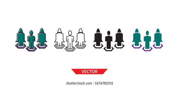 Simple group icon on white background 4 types such as outline, black, color, outline and color. Vector illustration.